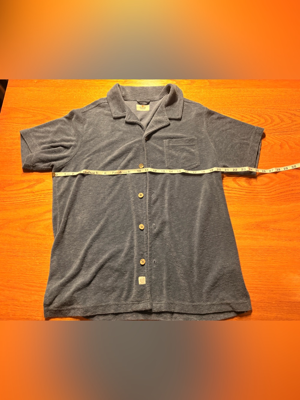 Marine Layer M/L Men's Short-Sleeve Terry Button Up Shirt in Blue